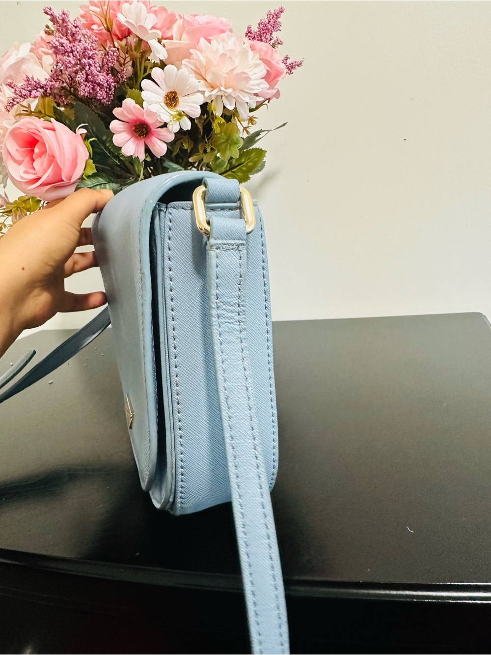 kate spade Light Blue Saffiano Crossbody with Gold Plaque - Picture 3 of 5